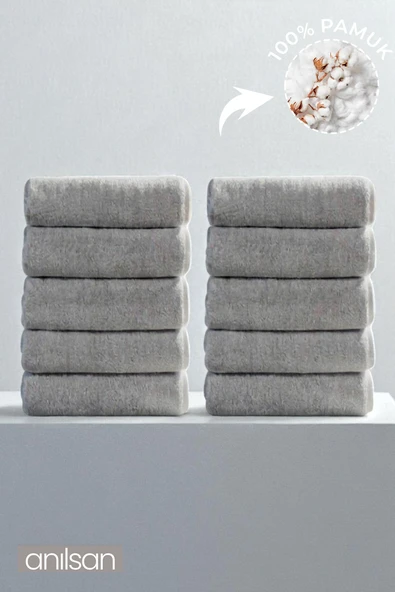 10'lu Düz Gri El Havlusu - 50x90 Cm, 225 Gr, %100 Pamuk, Spa Ve Otel Havlusu ürün görseli 1