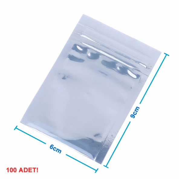 Alkatronik Kilitli Antistatik Poşet 6x9cm 100 Adet Şeffaf Su Toz Geçirmez Koruyucu Esd Metalize Torba ürün görseli 1