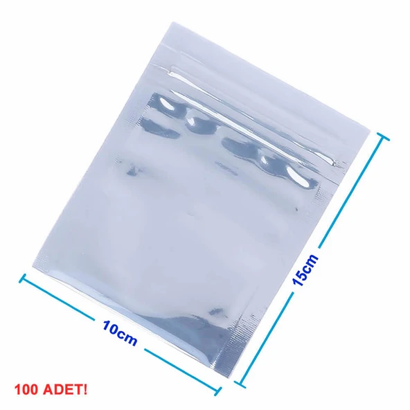 Alkatronik Kilitli Antistatik Poşet 10x15cm 100 Adet Şeffaf Su Toz Geçirmez Koruyucu Esd Metalize Torba Çanta ürün görseli 1