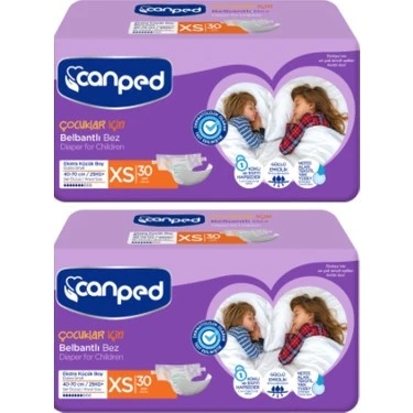Canped Tekstil Yüzeyli Belbantlı Ekstra Küçük Boy XS 30'lu 2 Adet Çocuk Hasta Bezi ürün görseli 1