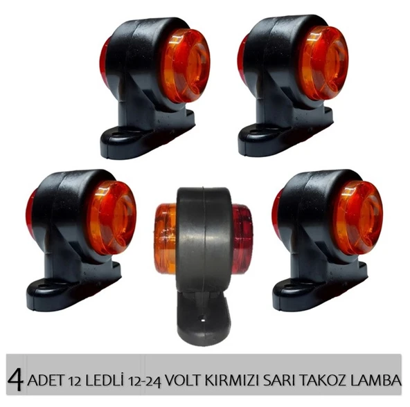 4 Adet 12 Ledli Mini Takoz Lamba 12-24 Volt Sarı Kırmızı ürün görseli 1