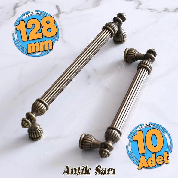 10 Adet Şah 128 mm Eskitme Antik Sarı Metal  Metal Mobilya Mutfak Çekmece Dolap Dolabı Kulpu Kulbu ürün görseli 1