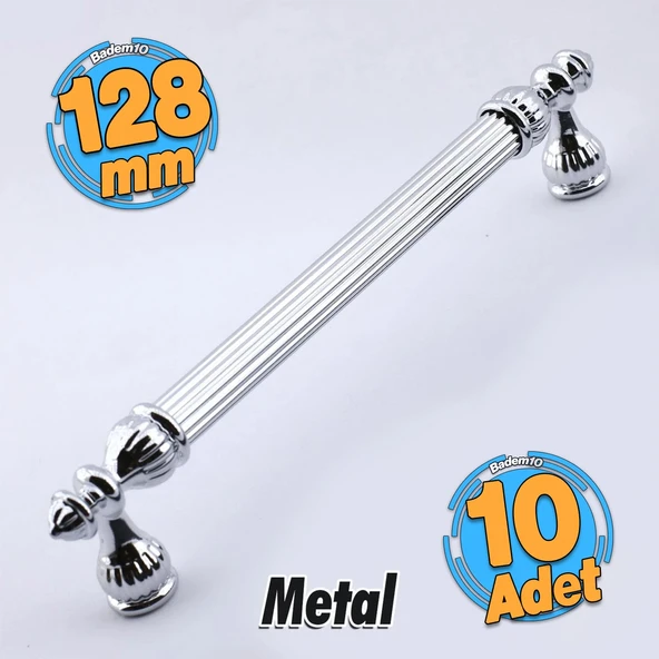 10 Adet Şah Kulp Mobilya Mutfak Dolabı Çekmece Dolap Kulplar Kapak Kulp Kulbu Krom Renk 128 mm Metal ürün görseli 1