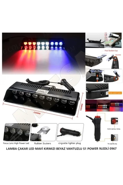 mefsa 9 Ledli S1 Çakar Lamba Vantuzlu ürün görseli 1