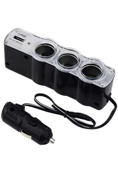 BTM OTOMOTİV Oto Çakmaklık Çoğaltıcı 3'lü Çakmak Soketi 1 USB Girişi ürün görseli 1