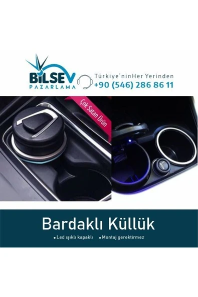 Bilsevpazarlama Araç Içi Işıklı Küllük Işıklı Kapaklı Araba Küllüğü Oto Küllük ürün görseli 1