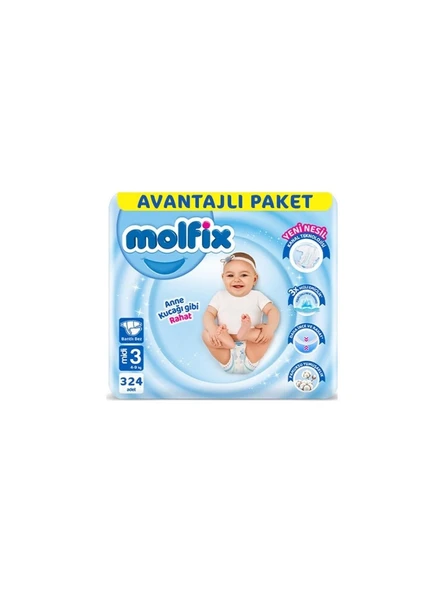 Molfix 3 Numara Midi 324'lü Bebek Bezi ürün görseli 1
