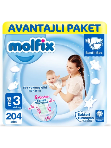Molfix 3 Numara Midi 204'lü Bebek Bezi ürün görseli 1
