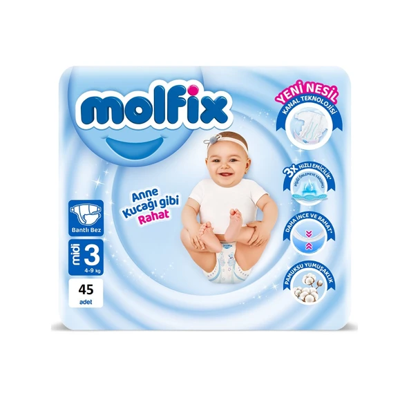 Molfix 3 Numara Midi 45'li Bebek Bezi ürün görseli 1