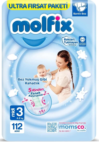 Molfix 3 Numara Midi 112'li Bebek Bezi ürün görseli 1