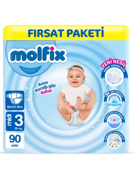 Molfix 3 Numara Midi 90'lı Bebek Bezi ürün görseli 1