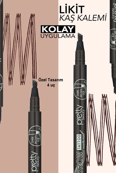 Pretty Kaş Kalemi 02 - Grimsi Kahve Tattoo Suya Dayanıklı Likit Pencıl ürün görseli 1