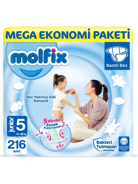 Molfix 5 Beden Junior 216'lı Bebek Bezi ürün görseli 1