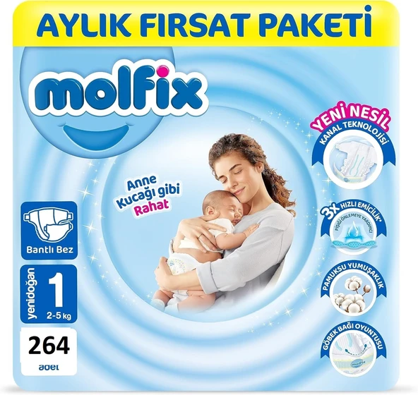 Molfix 1 Numara Yenidoğan 264'lü Bebek Bezi ürün görseli 1