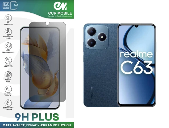 Realme C63 Ekran Koruyucu Tam Uyumlu 9H Esnek Nano Kırılmayan MAT HAYALET(Privacy) ürün görseli 1