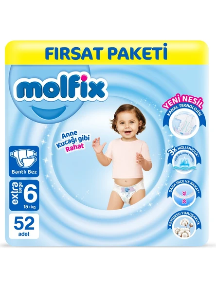 Molfix 6 Numara Extra Large 52'li Bebek Bezi ürün görseli 1