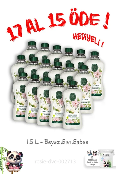 Doğal Zeytinyağlı Sıvı Beyaz Sabun 1.5 L  17 Al 15 Öde ve Rosie Hediye ürün görseli 1