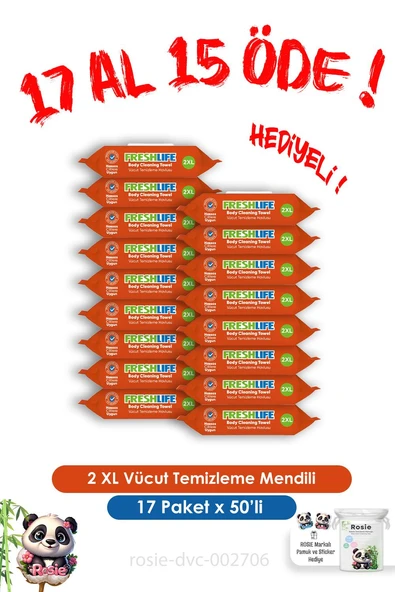 17 Al 15 Öde 2 XL Vücut Temizleme Havlusu 50'li ürün görseli 1