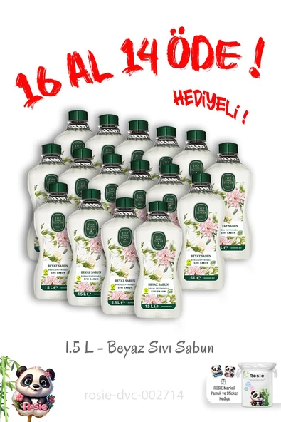 16 Al 14 Öde Doğal Zeytinyağlı Sıvı Beyaz Sabun 1.5 L ve Rosie Hediye ürün görseli 1
