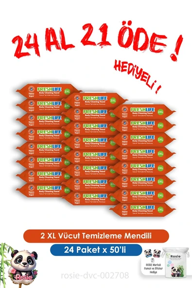24 Al 21 Öde Freshlife 2 XL Vücut Temizleme Havlusu 50'li ürün görseli 1
