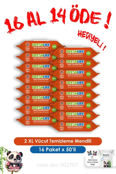 Freshlife 16 Al 14 Öde 2 XL Vücut Temizleme Havlusu 50'li ürün görseli 1