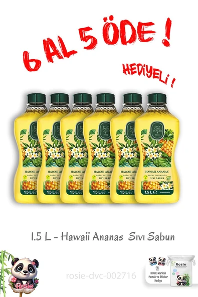 1.5 L Hawaii Ananas Sıvı Sabun 6 Al 5 Öde ve Rosie Hediye ürün görseli 1