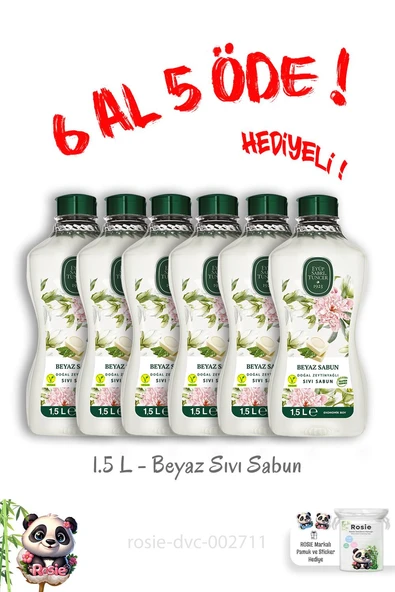 Doğal Zeytinyağlı Sıvı Beyaz Sabun 1.5 L 6 Al 5 Öde ve Rosie Hediye ürün görseli 1