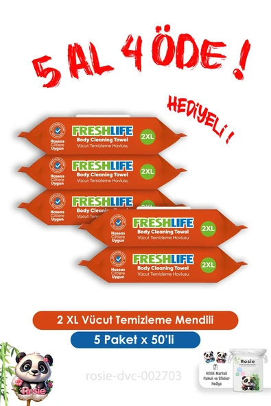 2 XL Vücut Temizleme Havlusu 50'li 5 Al 4 Öde ürün görseli 1