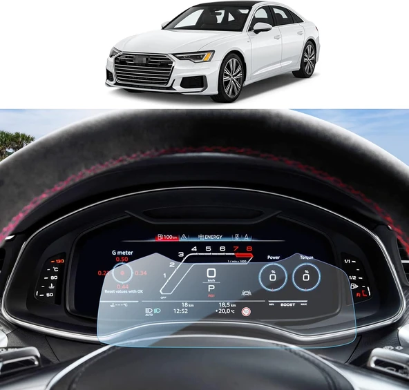 Audi A6 2019-2024 Model 12.3 inç Direksiyon Arkası Gösterge Panel Uyumlu 9H Nano Ekran Koruyucu ürün görseli 1