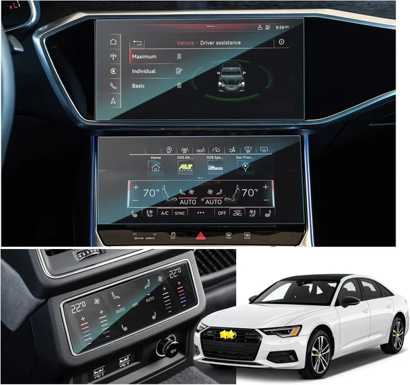 Audi A6 2019-2024 Model Alt Üst Multimedya ve Klima Kontrol Uyumlu 3 Parça 9H Nano Ekran Koruyucu ürün görseli 1