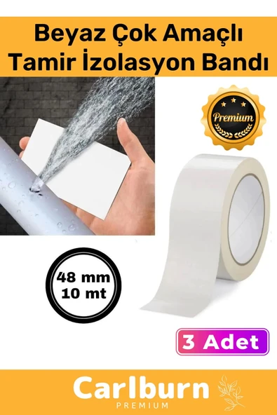 Süper Güçlü Su Geçirmez Sızdırmaz Beyaz Renk Çok Amaçlı Tamir İzolasyon Bandı 48mm x 10m 3 Adet ürün görseli 1