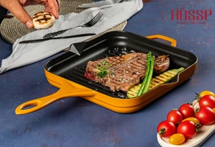 Hosse Hskgtv 2828 Kare Grill Döküm Tava 28X28 cm Yardımcı Kulplu Sarı ürün görseli 1