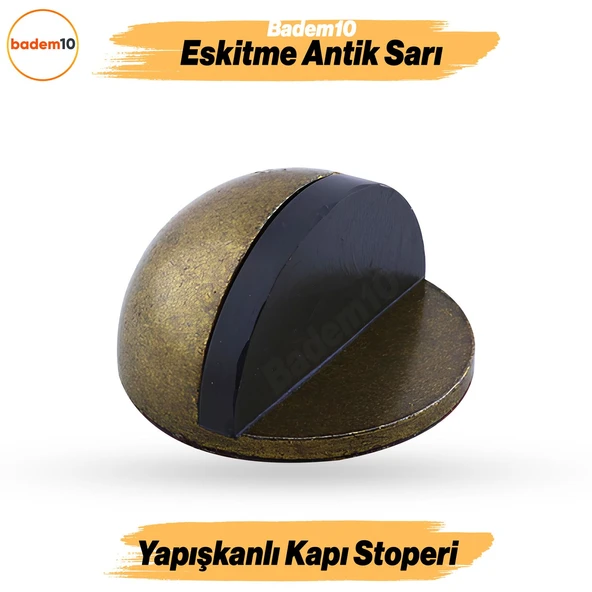 Yarımay Eskitme Antik Sarı Kapı Stoperi Tamponu Metal Kapı Altı Kolu Stopu Durdurucu Tutucu ürün görseli 1