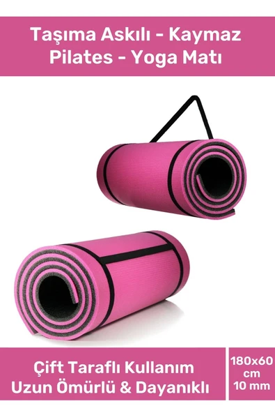 Taşıma Askılı Konfor Modeli Çift Taraflı Kaymaz Yoga Meditasyon Minderi Pembe Siyah Mat ürün görseli 1