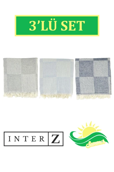 3'lü Set Dama Desenli Peştamal Plaj Havlusu 70x155 Cm ürün görseli 1