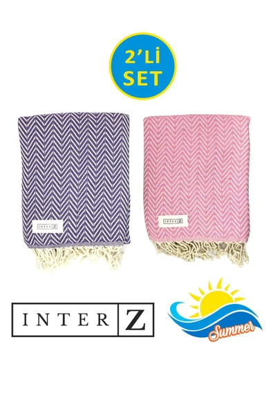 2'li Set Peştemal Plaj Havlusu , %100 Pamuk , Xxl 100x180cm, Marmaris, Mor Pembe ürün görseli 1