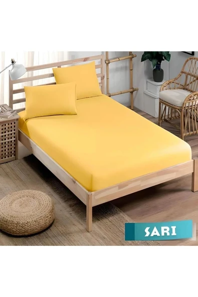 Pamuklu Ranforce Kumaş Lastikli Fitted Yastıklı Çarşaf Seti (battal Boy) Sarı ürün görseli 1