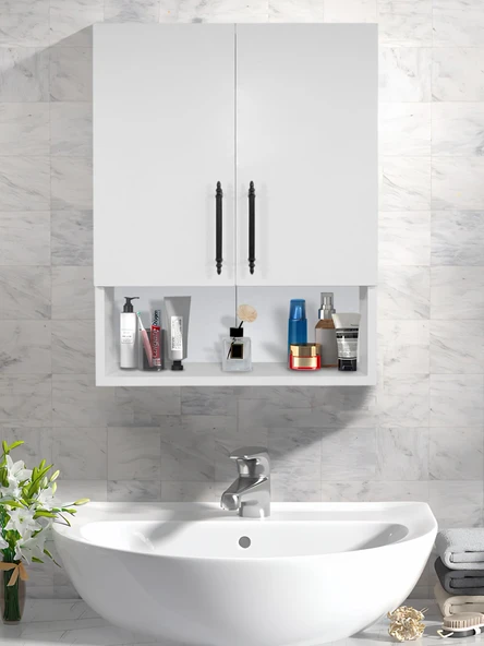 2 Kapaklı Banyo Dolabı, Çok Amaçlı Dolap, Banyo Ecza Dolabı ,Beyaz, AsudeHome ürün görseli 1