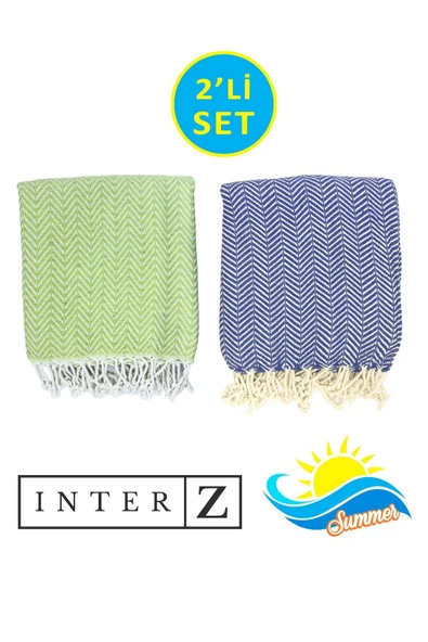 2'li Set Peştemal Plaj Havlusu , %100 Pamuk , Xxl 100x180cm, Marmaris, Fıstık Yeşili Laciver ürün görseli 1