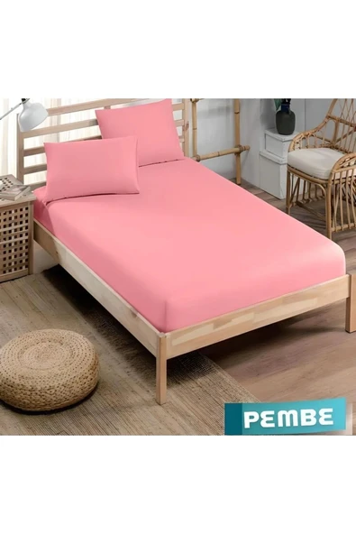 Pamuklu Ranforce Kumaş Lastikli Fitted Yastıklı Çarşaf Seti (battal Boy) Pembe ürün görseli 1