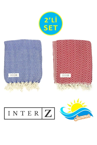 2'li Set Peştemal Plaj Havlusu , %100 Pamuk , Xxl 100x180cm, Marmaris, Lacivert Kırmızı ürün görseli 1