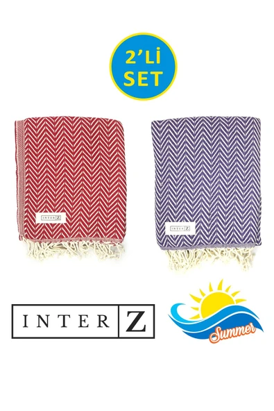 2'li Set Peştemal Plaj Havlusu , %100 Pamuk , Xxl 100x180cm, Marmaris, Kırmızı Mor ürün görseli 1