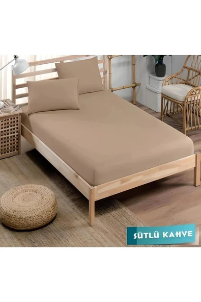 Pamuklu Ranforce Kumaş Lastikli Fitted Yastıklı Çarşaf Seti (battal Boy) Sütlü Kahve ürün görseli 1