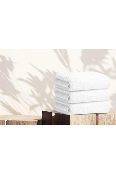 3'lü Set Beyaz %100 Pamuk Otel Banyo Havlusu 70X140 Cm, Otel Havlusu ürün görseli 1