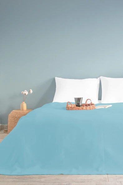 Tek Kişilik Mavi Dama Desenli Pike. Damalı Otel Pikesi 160x230 ürün görseli 1