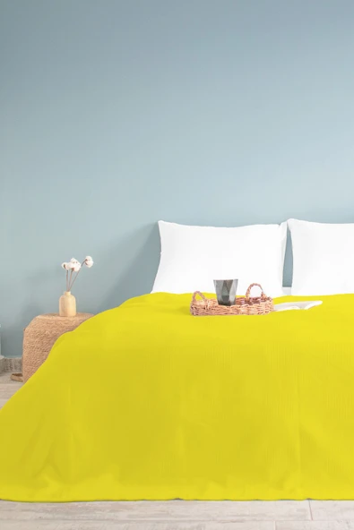 Tek Kişilik Sarı Dama Desenli Pike. Damalı Otel Pikesi 160x230 ürün görseli 1