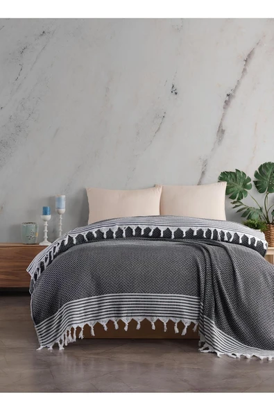 Çift Kişilik Pike Antik Desen Laodikya 200x230 Cm, Siyah ürün görseli 1