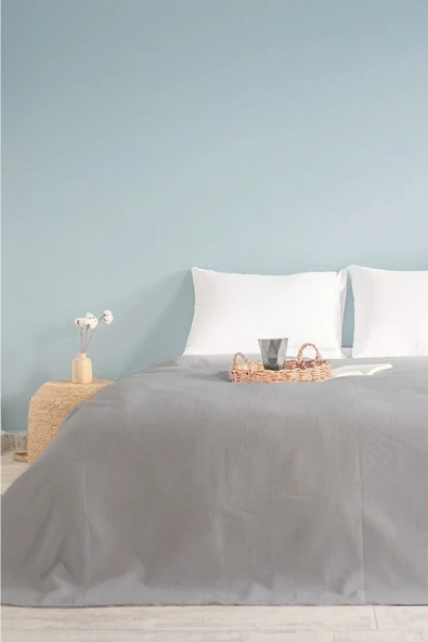 Tek Kişilik Gri Dama Desenli Pike. Damalı Otel Pikesi 160x230 ürün görseli 1