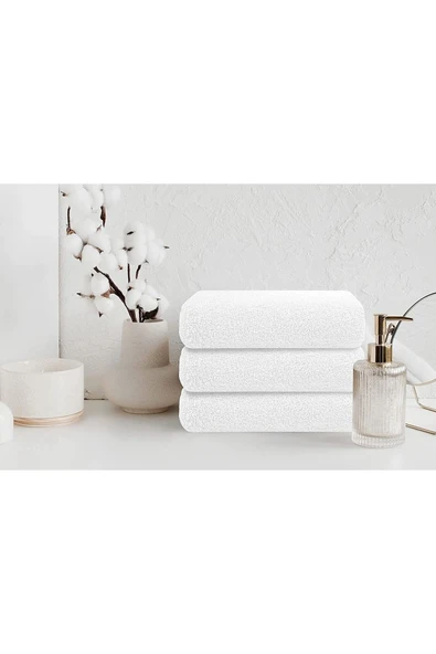 3'lü Set Beyaz %100 Pamuk El Havlusu 50x90 Cm, Otel Havlusu ürün görseli 1