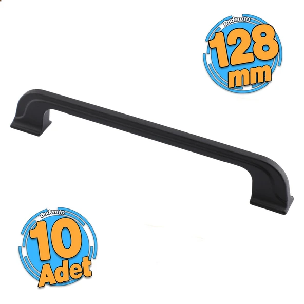 10 Adet Alperen Düz Mobilya Mutfak Dolabı Çekmece Dolap Kulpu 128 MM-12.8 CM Kulbu Siyah Metal Kulp ürün görseli 1